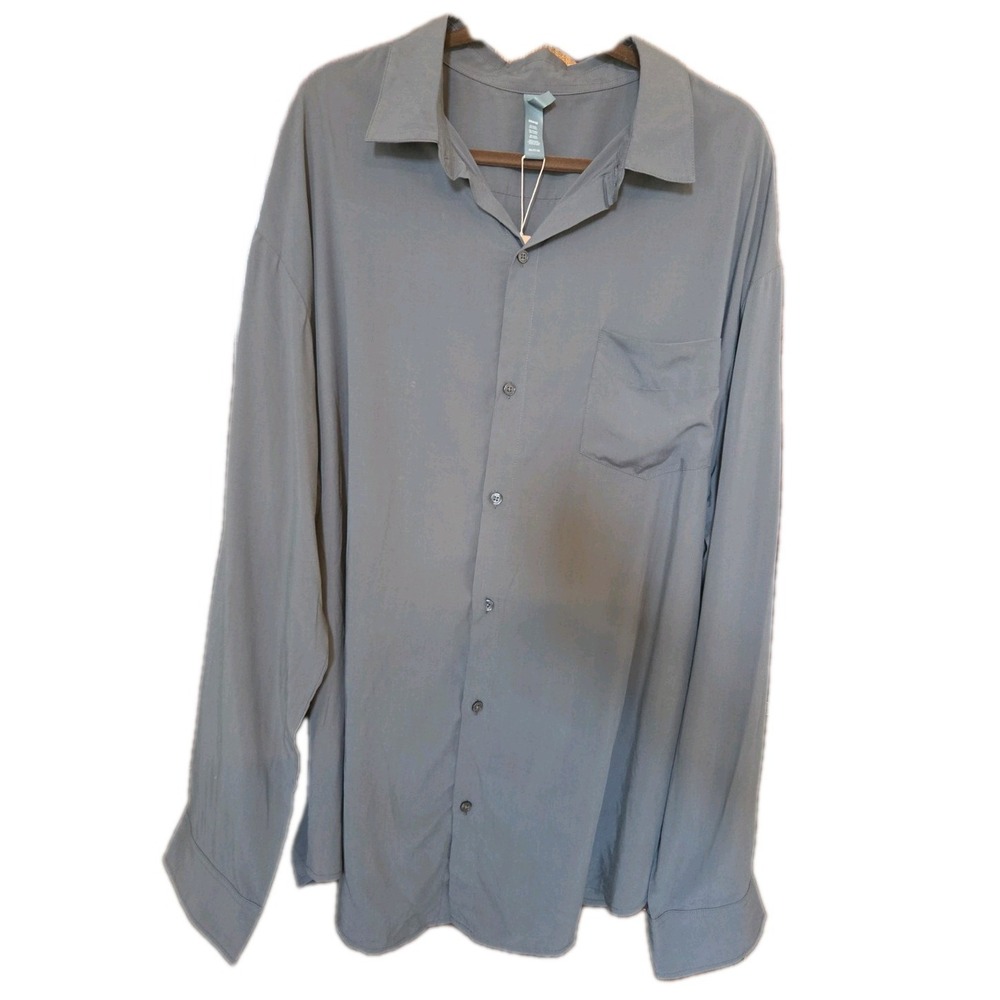 Skims Women's Swim Cover Up Gunmetal Top Button Front Long Sleeve 2X Lounge NWT